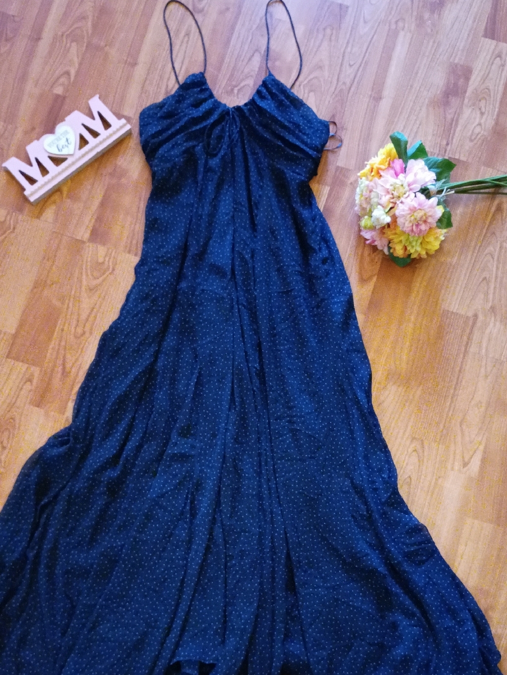 Zara Navy Blue Spotted Maxi Dress